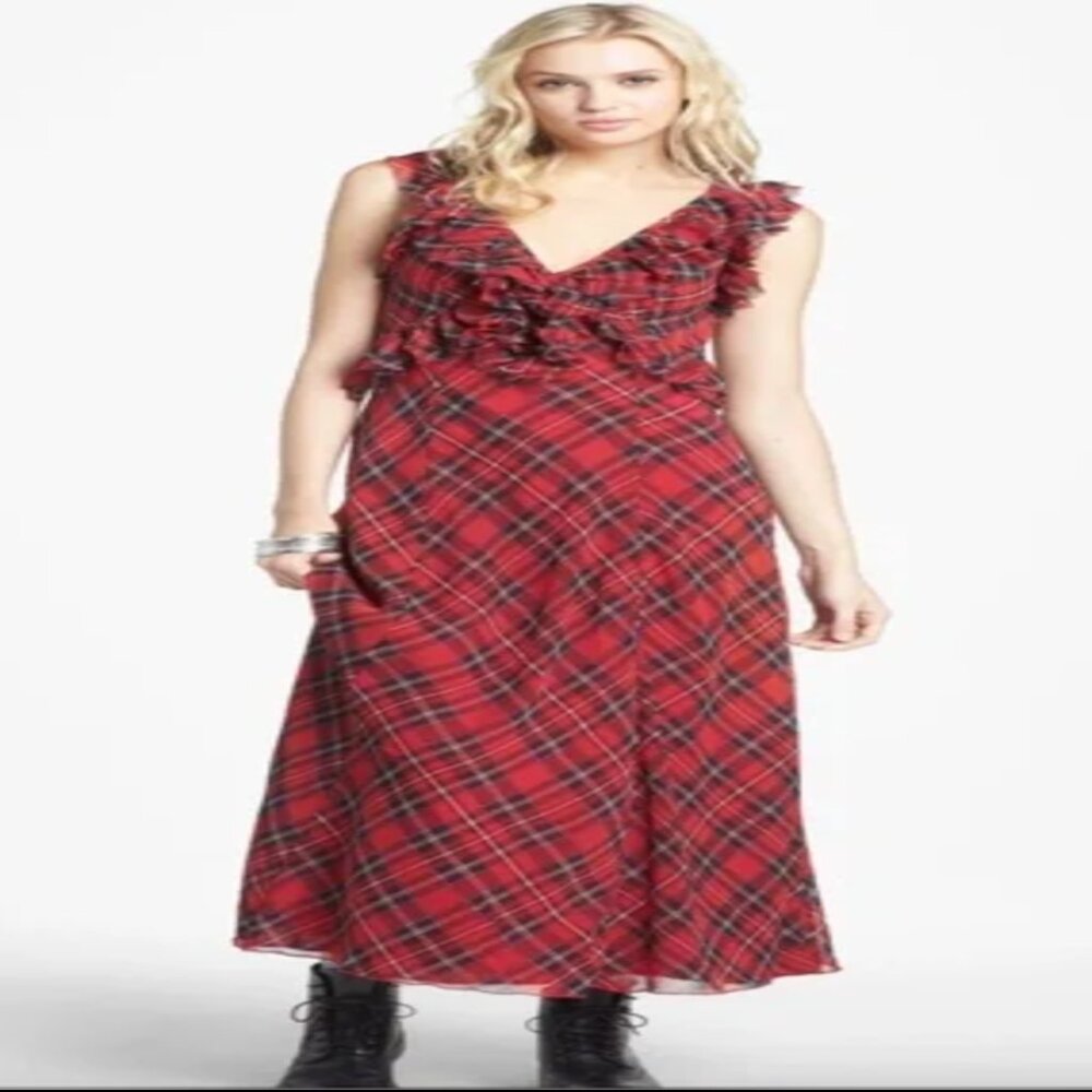 Free People Venetia Tartan Plaid Ruffle Maxi Dress Size 2